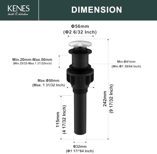 KENES Brushed Nickel Pop Up Bathroom Sink Drain Assembly Without Overflo - Image 6