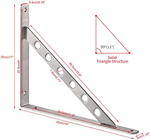 YUMORE 16 Inch Shelf Bracket, Heavy Duty L Bracket, 2 Pack - Image 6