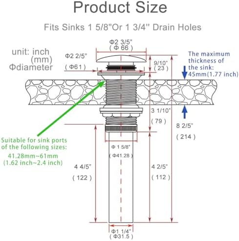 Pop Up Drain Assembly Brushed Nickel, Bathroom Sink Drain - Image 4
