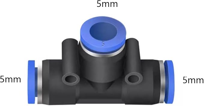 5 Pcs 5mm x 5mm x 5mm Pneumatic T Shaped 3 Way Tube Reducer Connector, Quick - Image 2