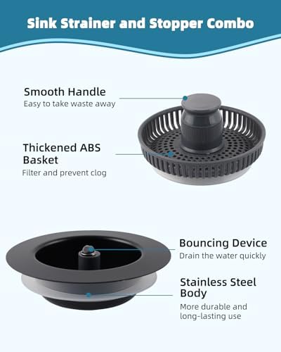 Universal 3 in 1 Kitchen Sink Drain Strainer Stopper Combo, Matte Black - Image 6