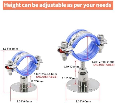 AKIHISA 2 Pcs 304 Stainless Steel Pipe Supports, Wall Mount Ceiling Mount Pipe - Image 2