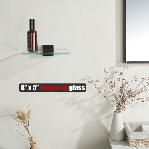JQK Bathroom Glass Shelf Black, Tempered Glass Shower Storage 8 by 5 inches - Image 2