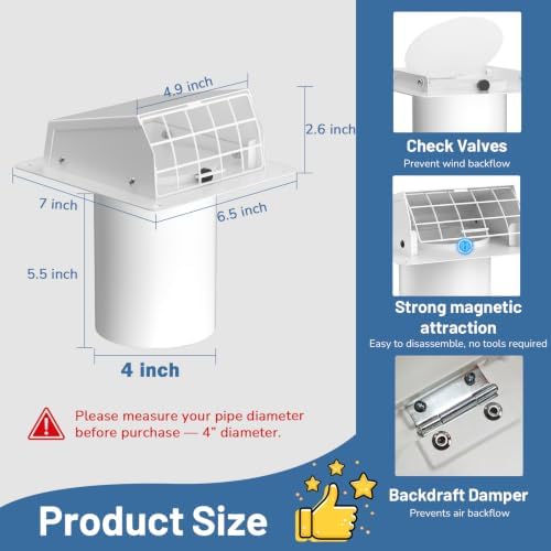 4 Inch Dryer Vent Cover Outside, Galvanized Steel Exterior Hooded Wall Vent - Image 2