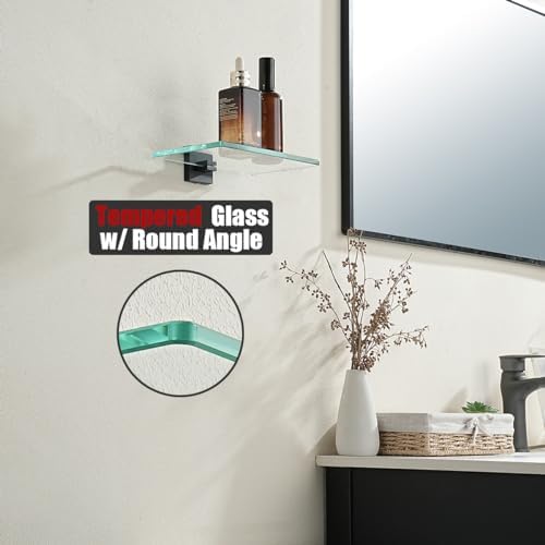 JQK Bathroom Glass Shelf Black, Tempered Glass Shower Storage 8 by 5 inches - Image 6
