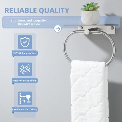 Suyar Bathroom Towel Ring with Shelf, Oval Hand Towel Holder Brushed Nickel - Image 3