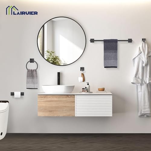 Lairuier Matte Black Bathroom Accessories, Towel Bar Set Wall Mounted - Image 6