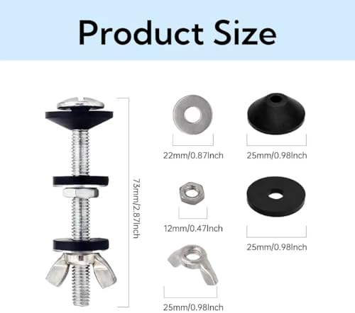 Universal Toilet Tank Repair Kit – 4 Heavy Duty 304 Stainless Bolts & 2 Seals - Image 3