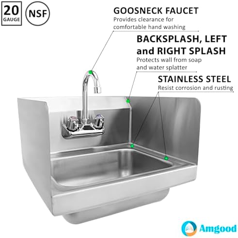 AmGood Stainless Steel Wall Mount Hand Sink | NSF | Commercial Hand Washing - Image 3