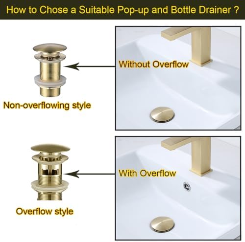 RANDOM Brushed Gold Sink Drain Stopper Without Overflow Bathroom Pop Up Drain - Image 3