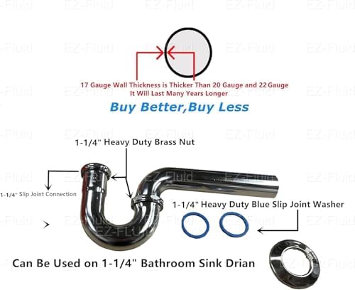 EZ-Fluid 1-1/4" x 1-1/4" Thick Heavy Duty 17 Gauge Chrome Brass Bathroom Sink - Image 2