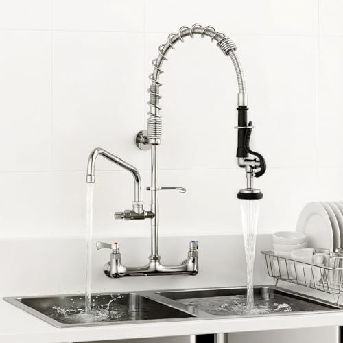 Commercial Faucet with Pre-Rinse Sprayer, Hurran 8 Inch Center 25" Height Wall - Image 6