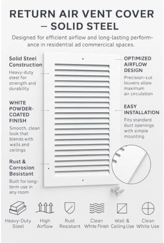 16x25 Air Return Vent Cover, Solid Steel White, 20 Pack - Image 4