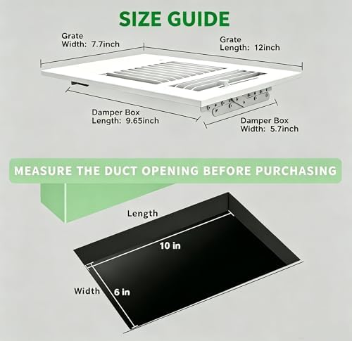 10x6 Inch Duct Opening 3-Way Steel Ceiling Register, Sidewall Air Vent Grille - Image 3