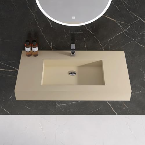 35" x 19" Bathroom Sink with Single Faucet Hole, Stone Resin Wall Mount Sink by MEDUNJESS