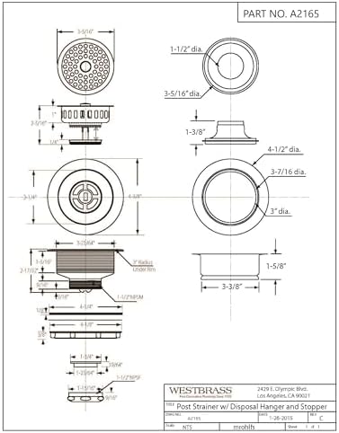 Westbrass A2165-26 4-1/4" OD Post Style Large Kitchen Basket Strainer - Image 2