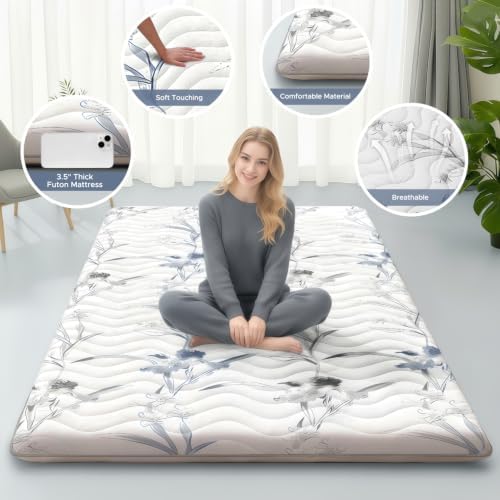 SCHNAUZER HOME Japanese Futon Floor Mattress Queen 3.5" Thick Ink Wash - Image 2