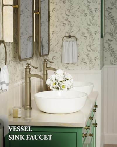 Homevacious Vessel Sink Faucet Brushed Gold Waterfall Tall Bathroom Faucet - Image 7