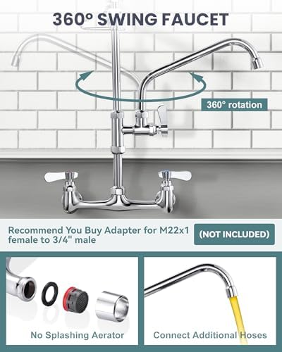 ALEASHA 36" Commercial Sink Faucet Wall Mount - Image 4