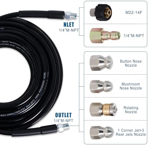 150FT Sewer Jetter Kit for Pressure Washer 5800PSI Drain Cleaner - Image 2