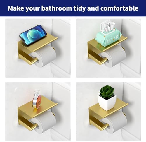 GLNLQ Brushed Gold Toilet Paper Holder Wall Mount, Adhesive or Screw-in - Image 7