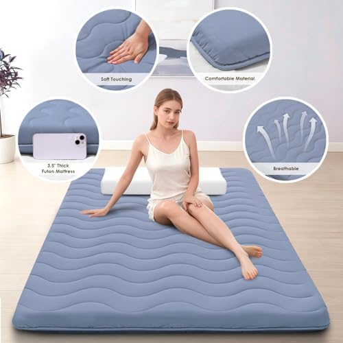 SCHNAUZER HOME Japanese Floor Mattress Futon Mattress Full 3.5" Thick Blue - Image 2