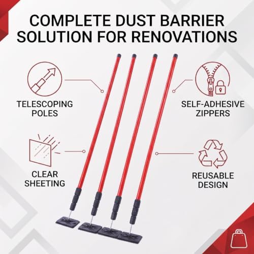 Retractable 3ft to 10ft Dust Barrier Poles Kit - Image 2