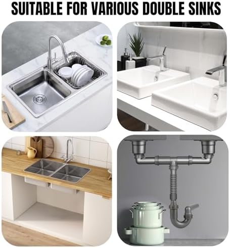 1-1/2 In Double Kitchen Sink Drain Kit, Flexible Wall-Outlet P-Trap - Image 6