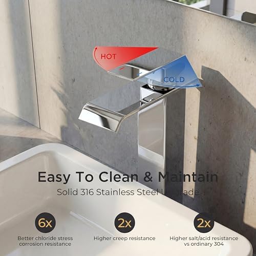 FORIOUS Vessel Tall Bathroom Sink Faucet 1 Hole Single Handle Chrome - Image 3