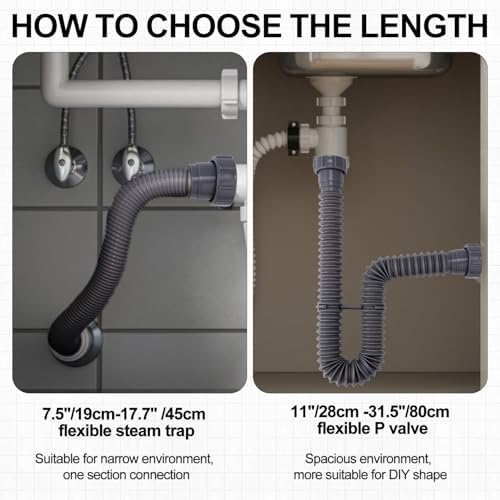 Sink Drain Kit, 1-1/2 Inch Expandable Flexible P-Trap 7.5 Inch - Image 3