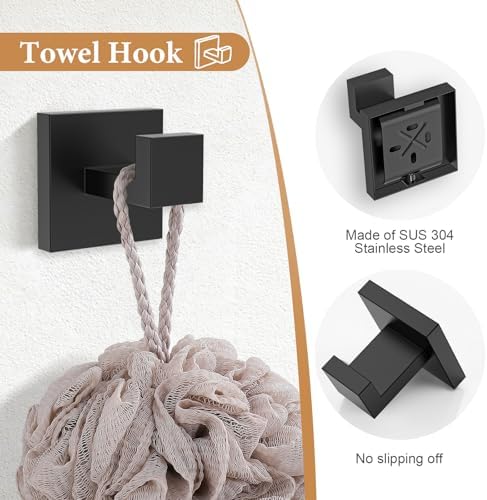 TURS 5-Piece Bathroom Hardware Set Matte Black Towel Bar Set Bath Towel Holder - Image 5