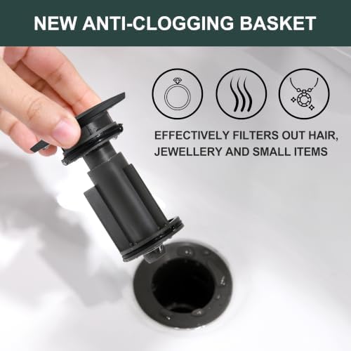 KENES 2 Pack Black Pop Up Bathroom Sink Drain Assembly Without Overflow - Image 4