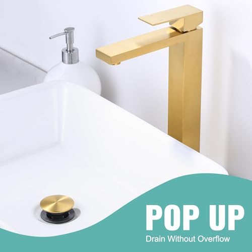 Bathroom Sink Drain Without Overflow, ARCORA Brushed Gold Pop Up Drain - Image 5