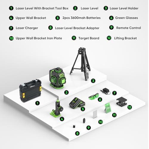 Elikliv Laser Level with Tripod, 4x360° lazer leveler tool | 165Ft Green Laser - Image 8