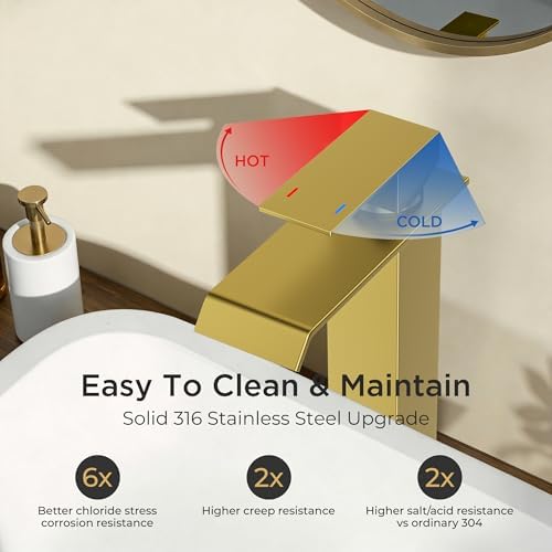 FORIOUS Vessel Tall Bathroom Sink Faucet 1 Hole Single Handle Brushed Gold - Image 7