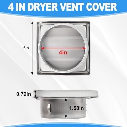 4" Metal Dryer Vent Cover with Louvered Flap, Stainless Steel - Image 2