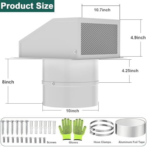 10 inch Wall Vent Cover for Dryer Vent, Outdoor Wall Exhaust Vent Cap Exterior - Image 2
