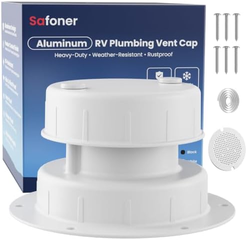 Safoner Aluminum RV Sewer Vent Cap, Plumbing Roof Vent Cover Replacement Kit by Safoner