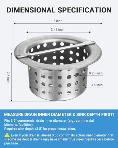 Commercial Floor Drain Strainer Basket, Heavy Duty 304 Stainless Steel Hair - Image 2