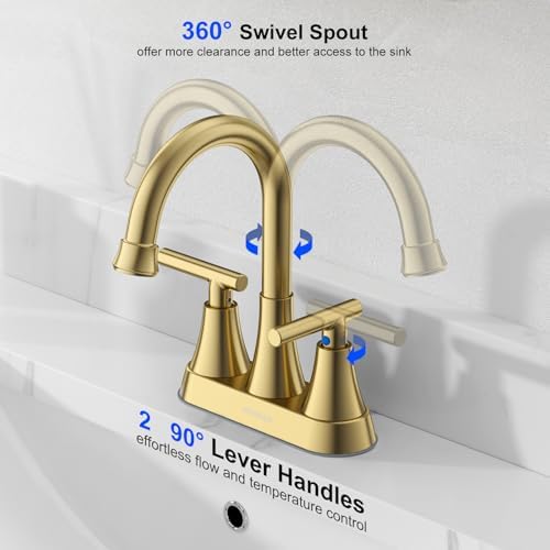 Brushed Gold Bathroom Faucets, Hurran 4 inch Centerset 2-Handle Lead-Free - Image 5