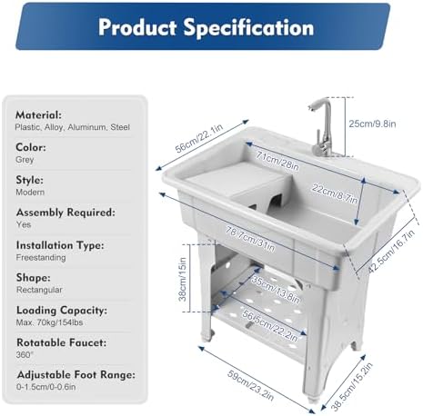 Freestanding Utility Sink with Faucet & Washboard - Image 5