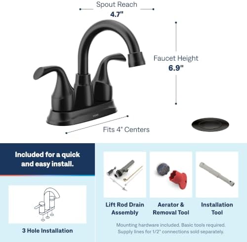 Moen Idora Matte Black Two-Handle Centerset Bathroom Sink Faucet - Image 3
