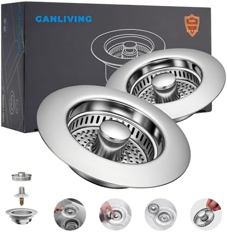 Kitchen Sink Drain Strainer Stopper, Fits 3-1/2 Inch, 2 Pack by Ganliving