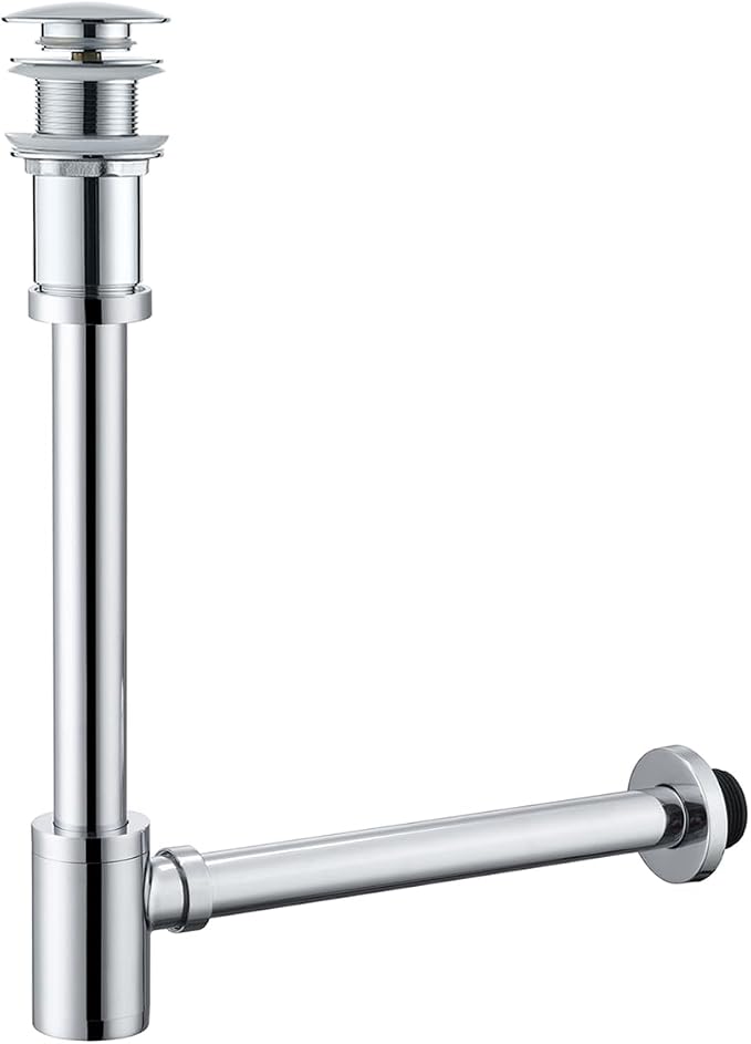 Brass Round Bottle P-Trap with Pop Up Drain Stopper, 1 1/4 Adjustable Basin by SEABEFORE