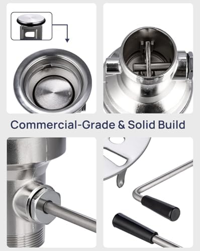 3-1/2" Commercial Sink Drain NO-Overflow, Twist Handle Waste Drain Valve - Image 3