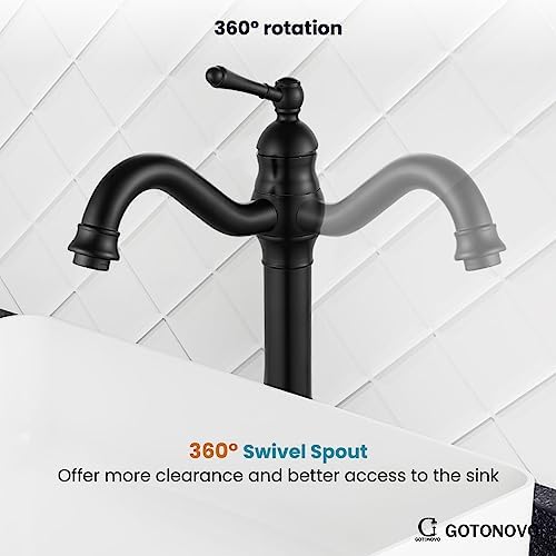 gotonovo Vintage Bathroom Vessel Sink Faucet, Matte Black, No Drain - Image 5