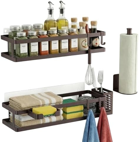 PUSDON 5-in-1 16.5" Extra Long Kitchen Organizer & Shower Caddy Set, Wall Mount by PUSDON