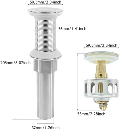 Bathroom Sink Drain, 2 Pack Drain Stopper Without Overflow, Small Cap Pop Up - Image 2