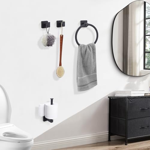 4-Piece Black Bathroom Hardware Set, Include Toilet Paper Holder, Hand Towel - Image 5