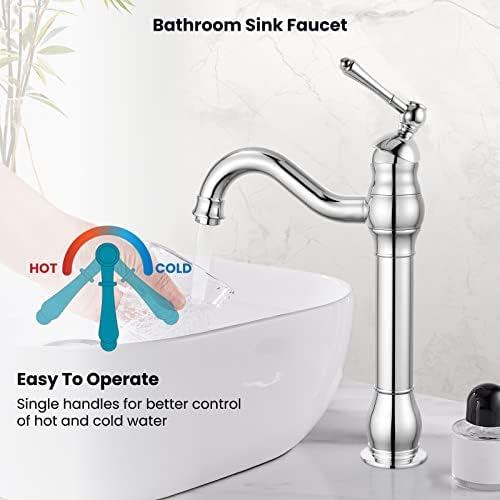gotonovo Vintage Bathroom Vessel Sink Faucet, Polish Chrome, No Drain - Image 6